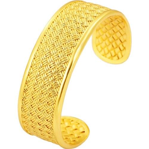Thick Cuff Bangle Yellow Gold Filled Wave Shaped Women Bracelet 18mm Wide