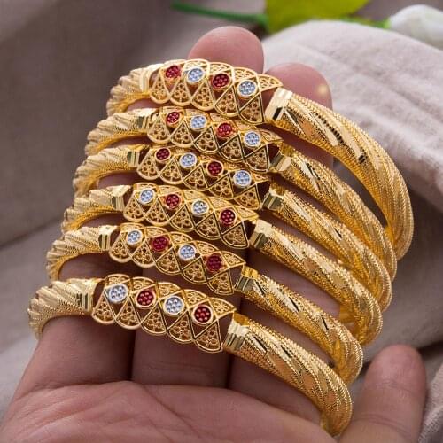 Tinted 6pcs/Lot luxury Ethiopian Jewelry Gold Color Bangles For Women Girl Dubai Wife Wedding African Bracelets Women Gifts