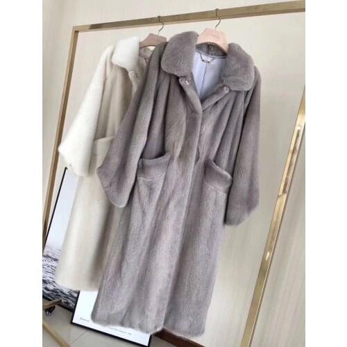 2019 new women natural real mink fur coat long jacket mink coat outwear