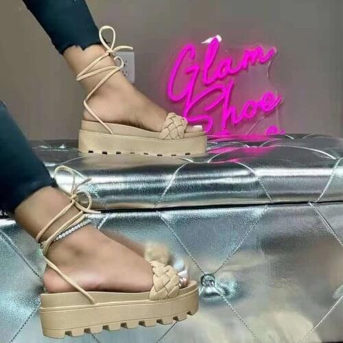 Women Platform Sandals 2021 Summer Woman Ankle Strap High Heels Ladies Fashion Shoes Female Cross Tied Footwear Plus Size