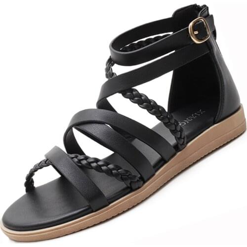 Womens Roman Sandals For Female Weave Cross Strap Designer Shoes Ladies Handmade Flats Girls Summer Plus Size 42 Free Shipping