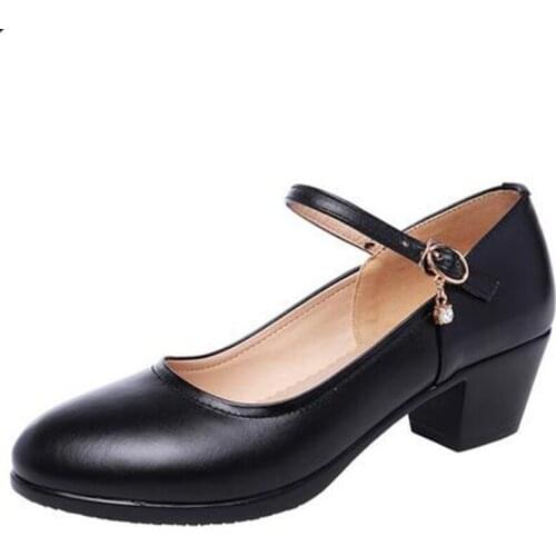 2020 New Autumn Large Size Top Cowhide Womens Shoes Flight Attendant Professional Work Shoes Catwalk High Heels 4 / 5.5 / 8 Cm