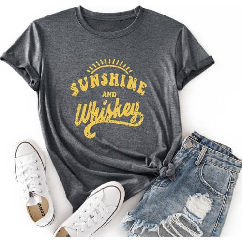 Women Crew Neck Short Sleeve Casual Summer T-shirts Sunshine Whiskey Graphic Tee Shirts Tops Female Clothes Shirt