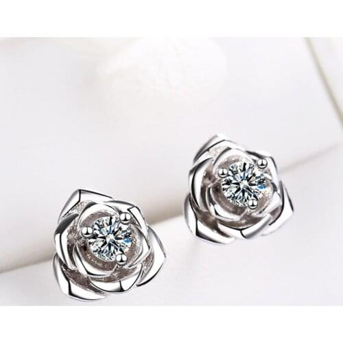 1 Pair Womens Classic Elegant Rose Flower Shape Inlaid AAA Zircon Ear Stud Earrings Fashion Jewelry E1357