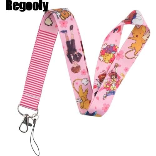 10pcs Cardcaptor Sakura Lanyard Keys Phone Holder Funny Neck Strap With Keyring ID Card DIY Animal webbings ribbons Hang Rope
