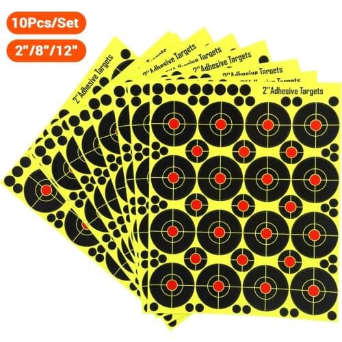 10Pcs Tactical Training Adhesive Targets Paper Airsoft Shooting Range Paper 2"/8''/12'' Paintball Fluorescence Sticker