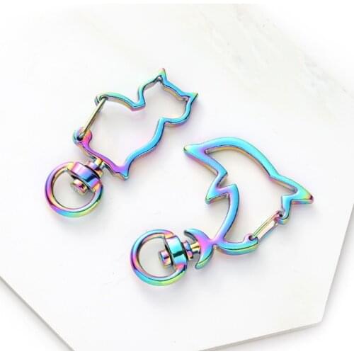 10pcs Rainbow Metal Snap Hook Lobster Clasp Lanyard with Keyring for Keychain Heart Star Cat Key Chain Open Bezel DIY Bags