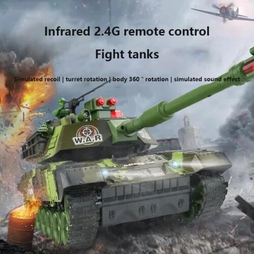 2.4G RC-Car Tank Handle Remote Control Car Plastic Simulation Toys LED Light 360 Degree Rotation Parent-Child Interactive Game