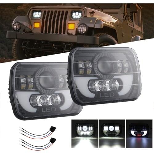 2Pcs 7x6 5X7 90W LED Headlight High/Low Beam Halo Lamp Light Bulb For 86-95 Jeep Wrangler YJ Cherokee XJ Chevy GMC