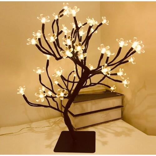 48 LED Cherry Blossom Tree Bonsai Fairy Night Light Table Twig Lamp Home Indoor Bedroom Shop Festival Party Decor Gift Ornaments