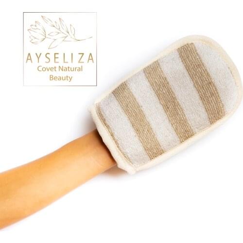 Bamboo Linen Bath Mitt By Ayseliza Purify Get Rid Of Stubborn Dead Cells Chemical-Free Natural Hammam Kessa Antibacterial Sponge