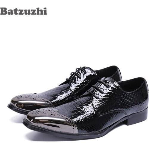 Batzuzhi Square Toe Men Shoes Handmade Genuine Leather Men Shoe Black Patent Leather Zapatos Hombre Business Men Dress Shoes