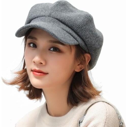 Women Wool Cotton Blend Berets Winter Autumn Octagonal Beret Caps Stylish Artist Painter Newsboy Hats Black Grey Beret Hats