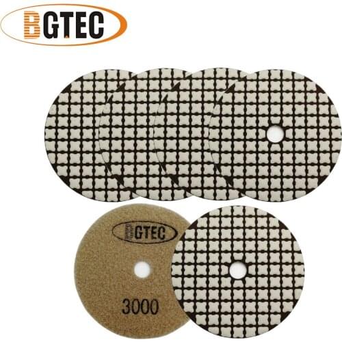 BGTEC 6pcs 100mm #3000 Diamond Dry Resin Bond Flexible Polishing Pads Diameter 4" Sanding Disc For Granite Marble Ceramic