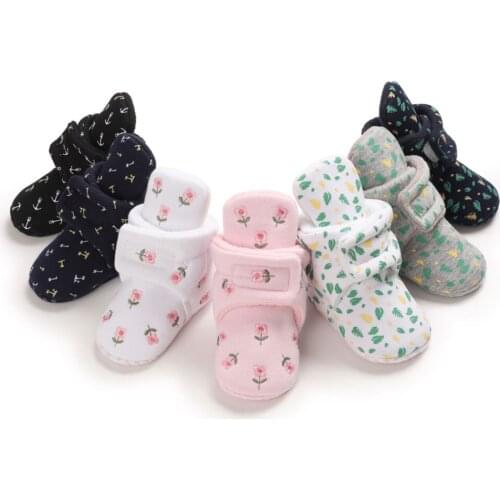Baby Girls Boys Booties Cute Floral Leaf Tree Anchor Pattern Slippers Indoor Soft Sole Toddle First Walkers Shoes with Grippers