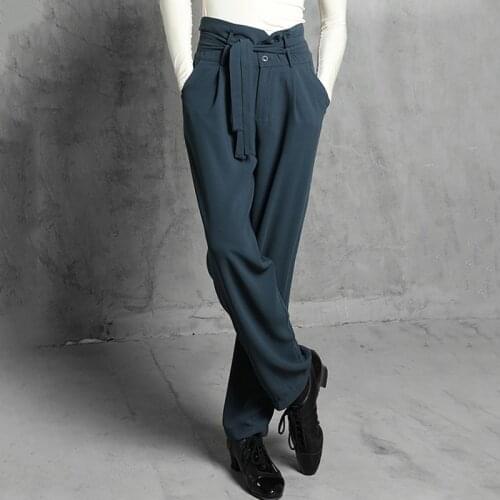 Latin Dance Pants Male Adult Fashion High Waist Trousers Cha Cha Rumba Samba Wear Men Latin Dancing Practice Clothes DNV13789