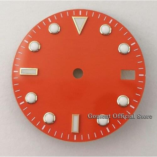 Goutent 28.5mm Orange dial with gold rim Sterile Watch Dial Blue Luminous Fit For NH35 NH35A Movement Watch Face