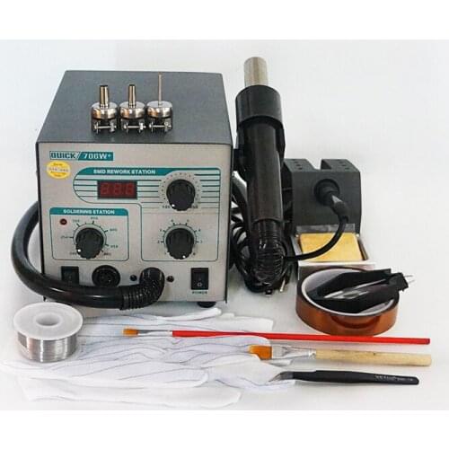 QUICK-706W+ 2 In 1 digital ESD Hot Air Gun Soldering Station Welding Solder Iron 220v For Desoldering Rework station 3 nozzles