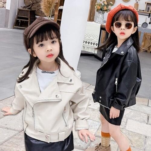 Kids Girls Leather Jackets White Black 2020 Winter Leather Jackets Girls Plush Warm Coats children Motorcycle Outwear TZ512