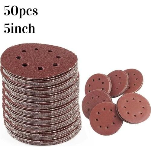 50pcs 5 Inch 125mm Round Sandpaper Eight Hole Disk Sand Sheets Grit 40-240 Hook and Loop Sanding Disc Polish Abrasive Tools