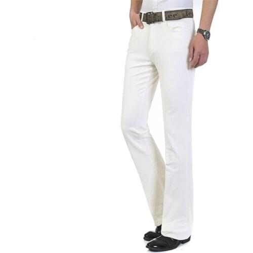 2021 free shipping mens autumn spring and summer business casual jeans stretch waist white bell bottom flared pants
