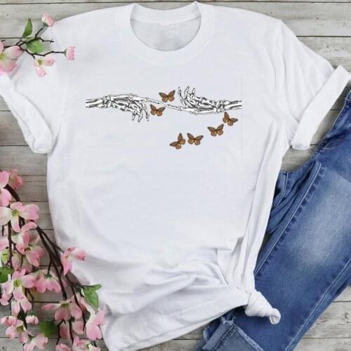 Women Graphic Ladies Skull Butterfly Funny Cartoon Fashion Summer Female Clothes Print Short Sleeve Tops Tees Tshirt T-Shirt
