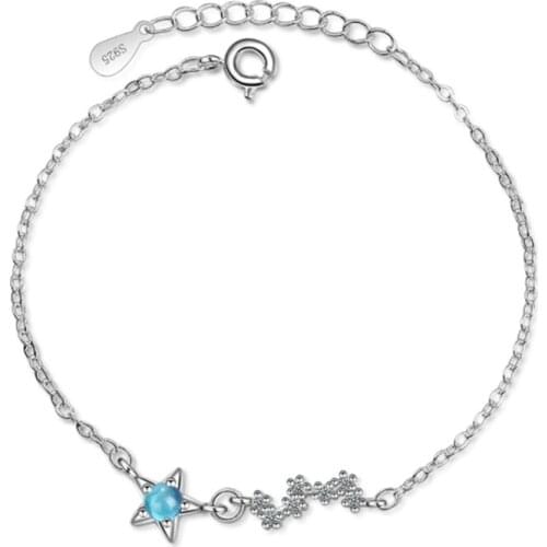 Personality temperament fresh and versatile design blue stars glass crystal meteor silver plated bracelets JO030