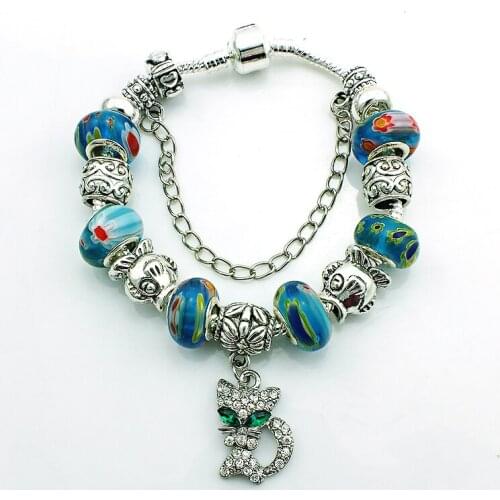 JINGLANG AliExpress Fashion European Silver Plated Snake Cat Charm Bracelets For Women Ceramic Glass Beads Jewelry SL5691