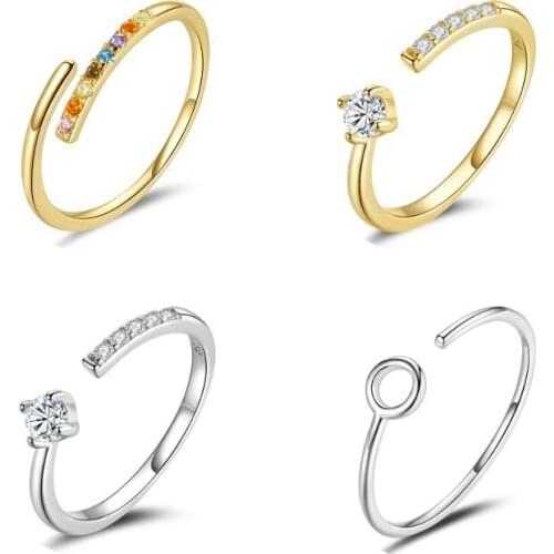 BISAER 925 Sterling Silver Dazzling CZ Adjustable Ring Open Size Ring For Women Engagement Jewelry Anniversary Anillos ECR748