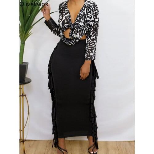 Olivekwok 2021 summer woman sexy tassel black casual skirts