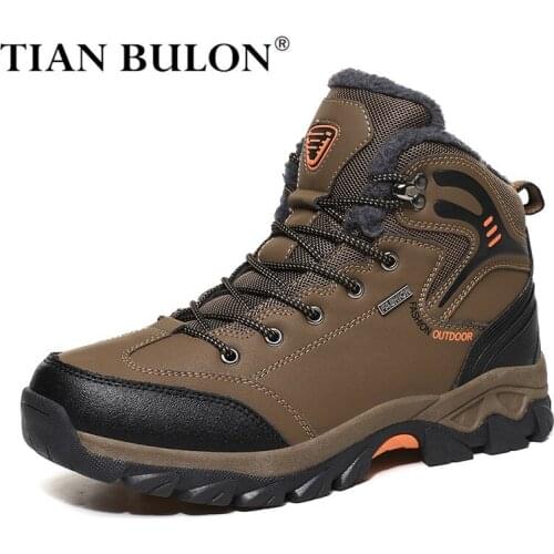 Winter Waterproof Snow Boots Leather Men Boots Military Combat Ankle Boots Warm Plush Hikking Boots Outdoor Male Work Sneakers