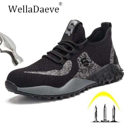Mens Steel Toe Work Safety Shoes Lightweight Breathable Outdoor Sneakers Anti-smashing Puncture Proof Protective Boots For Men