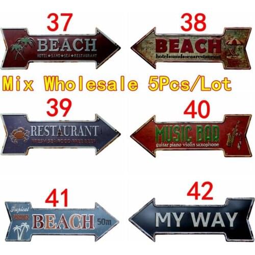 Music Bar Beach Restaurant Arrow Wholesale Metal Irregular Tin Signs Advertising board Wall Pub Home Art Decor 42X10CM U-21