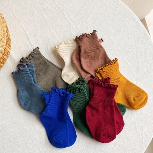 New Autumn Winter Korean Style Toddlers Kids Cotton Socks Lace Solid Color Baby Girls Socks 8 pair / set Children Accessiory