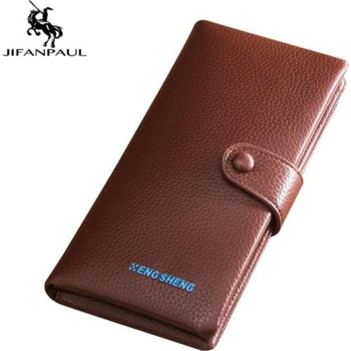 JIFANPAUL 2020 NEW Mens Long Wallet Litchi Wallet Retro Buckle Two Fold Wallet Long Bag Mobile Phone Case