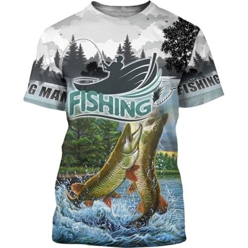 New Fishing Mens T-shirts Fun 3d Casual Tops Summer Fashion Short Sleeve Breathable Round Neck Shirt Daily Streetwear