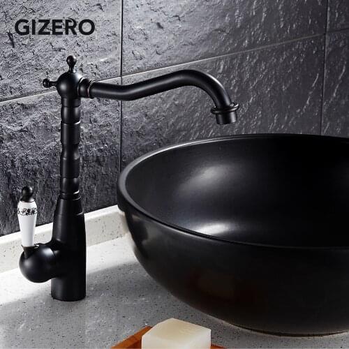 Black Finish Basin Faucet Bathroom Luxury&Elegant Mixer Taps Swivel Spout with Ceramic Handle water tap for basin ZR266