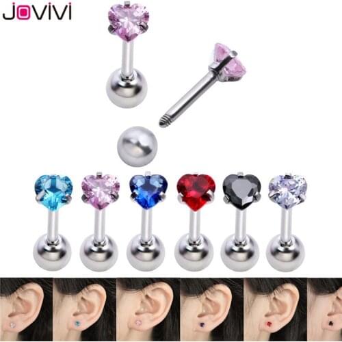 Jovivi Stainless Steel Women Stud Earrings Heart Shape Stud Earring 4mm Cubic Zirconia Ear Studs Earring Piercing Jewelry