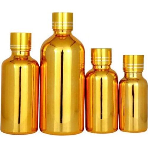 10pcs/lot 10ml 20ml 30ml 50ml 100ml Perfume Essential Oil Glass Bottle Gold Plating Boston Round Bottle Vials with Aluminum Cap