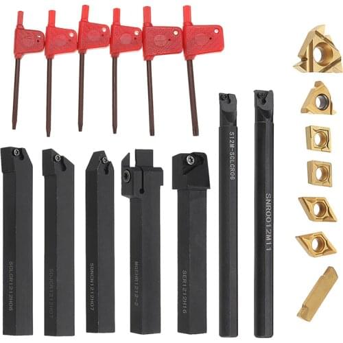 7Set DCMT CCMT Carbide Insert with 12mm Shank Lathe Turning Tool Holder Boring Bar and Wrench Good Low Temperature Impact