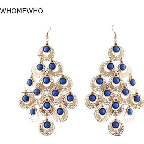 WHOMEWHO Gold Metal Handmade Red Coral Beads Flower Minimalist Earrings Vintage Korean Fashion Wedding Jewelry Bridal Accessory