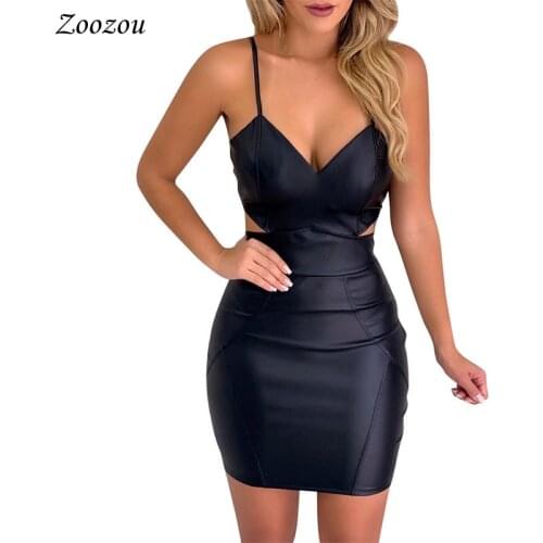 Women Sexy Deep V Neck Mini Camisole Dress High Waist Hollow Out Elastic Slim Dress Straps Sleeveless Bodycon Party Dress Female
