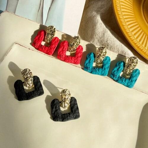 TIMEONLY Creative Square Metal Hollow Dangle Earring for Women Girls Sweet Birthday Gift Earring Multi Color Charms Accessories