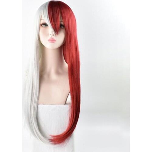 My Hero Academy Todoroki Shoto Women Long Wig Cosplay Costume Boku no Hero Academy Hair Red and White Halloween Party Wigs