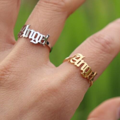 Gold Silver Color Finger Ring Stainless Steel Angle Rings For Baby Girl Fashion Jewelry Old English Letter Anel Masculino