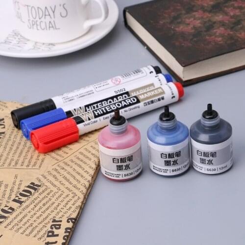 12ml Refill Ink For Refilling Inks Whiteboard Marker Pen Black Red Blue 3 Colors L4MA