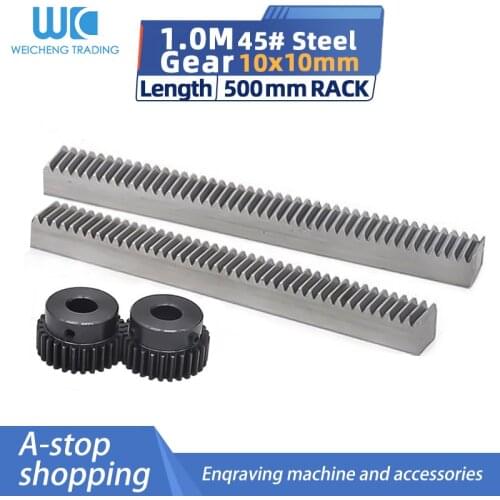 2pcs/lot 1Mod 1 Modulus High Precision Gear Rack steel 10*10*500mm + 2pcs 1M 17teeth 15teeth pinion 45 steel gear metal gear