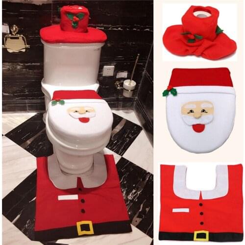 3 pcs/set Christmas Santa Claus Toilet Seat Cover Rug Mat Tank Lip Bathroom Christmas Decorations