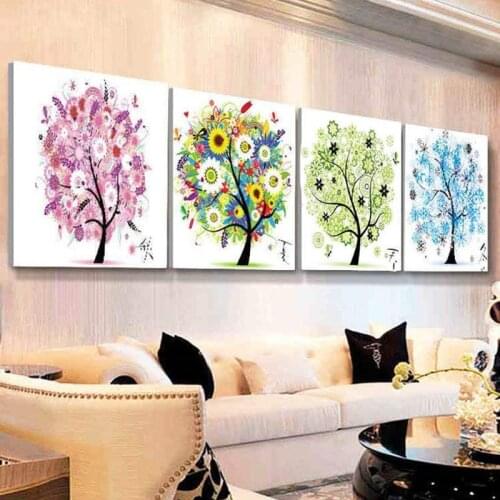 4 Sets 5D DIY Special Shaped Full Diamond Art Different Shape 4 Seasons Diamond Drawing Tree Cross Stitch Point Drill Painting