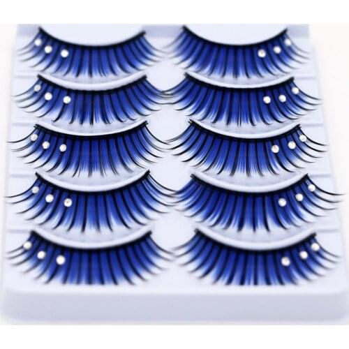 5 Pairs Dual Colors Glitter Rhinestones Artificial Eyelashes Party Makeup Tool Faux Cils